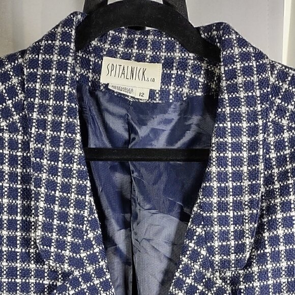 Spitalnick & Co Women's Blue/White 100% Wool Coat/Blazer Size 12 - Picture 2 of 8